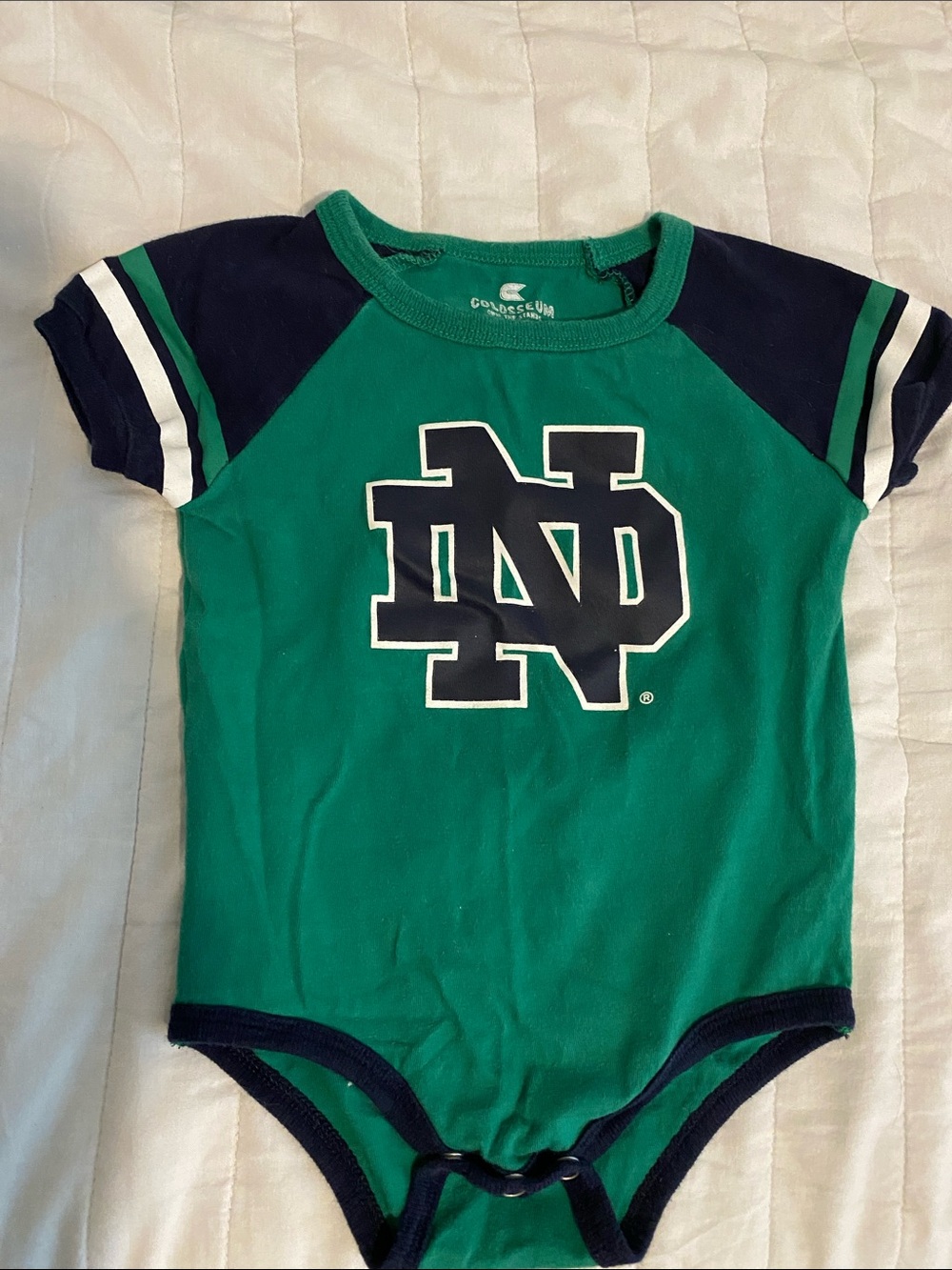 Green & Navy Notre Dame Onesie